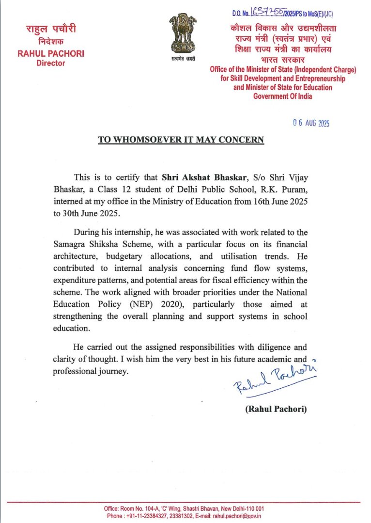Akshat Bhaskar Policy Intern at Ministry of Education